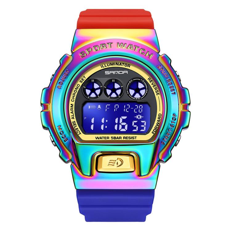 SANDA 2127 Electronic Single Movement Waterproof Sports Watch, Black, Black Silver, Black Blue, Black Gold, Red Black, Colorful Red Blue, Transparent Silver
