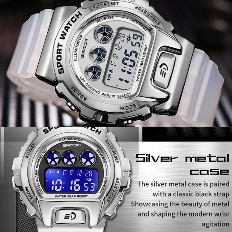 SANDA 2127 Electronic Single Movement Waterproof Sports Watch, Black, Black Silver, Black Blue, Black Gold, Red Black, Colorful Red Blue, Transparent Silver