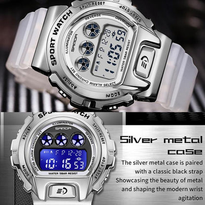 SANDA 2127 Electronic Single Movement Waterproof Sports Watch, Black, Black Silver, Black Blue, Black Gold, Red Black, Colorful Red Blue, Transparent Silver