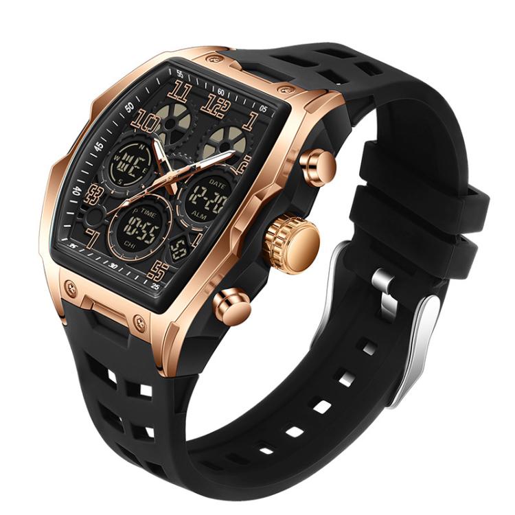 SANDA 6266 Tonneau Curved Mirror Electronic Watch Alarm Clock Chronograph Waterproof Sports Watch, Black, Black Rose Gold, Black Silver, Black Red, Black Orange, Blue Silver, Blue Rose Gold, White