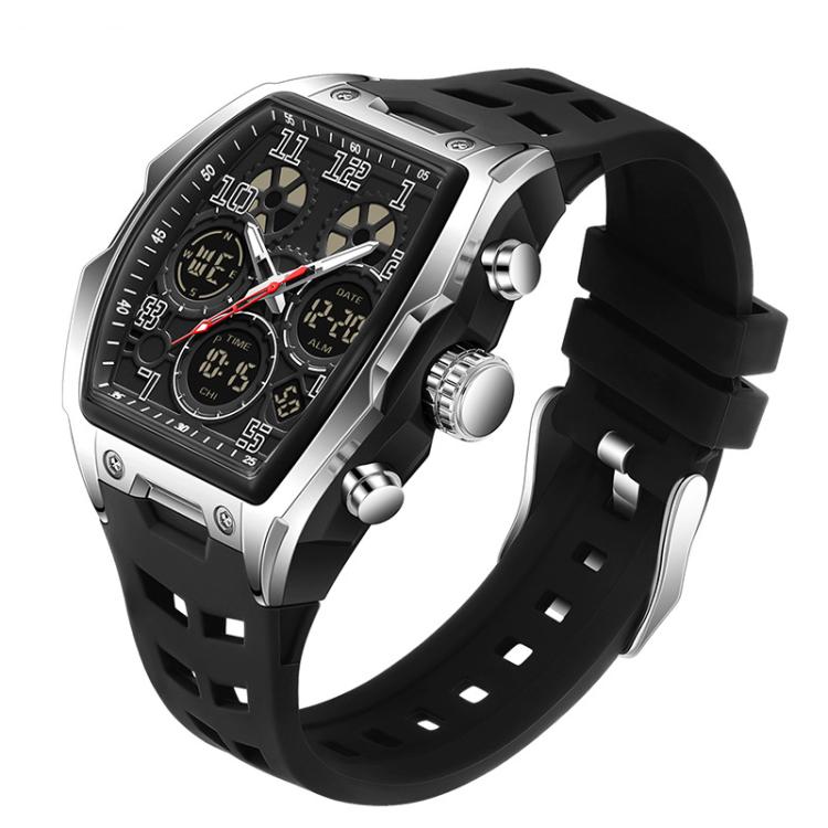 SANDA 6266 Tonneau Curved Mirror Electronic Watch Alarm Clock Chronograph Waterproof Sports Watch, Black, Black Rose Gold, Black Silver, Black Red, Black Orange, Blue Silver, Blue Rose Gold, White