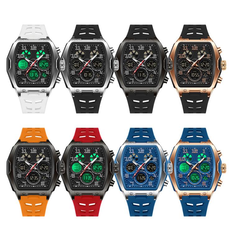 SANDA 6266 Tonneau Curved Mirror Electronic Watch Alarm Clock Chronograph Waterproof Sports Watch, Black, Black Rose Gold, Black Silver, Black Red, Black Orange, Blue Silver, Blue Rose Gold, White