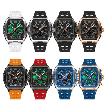 SANDA 6266 Tonneau Curved Mirror Electronic Watch Alarm Clock Chronograph Waterproof Sports Watch, Black, Black Rose Gold, Black Silver, Black Red, Black Orange, Blue Silver, Blue Rose Gold, White