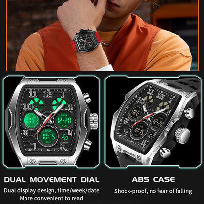 SANDA 6266 Tonneau Curved Mirror Electronic Watch Alarm Clock Chronograph Waterproof Sports Watch, Black, Black Rose Gold, Black Silver, Black Red, Black Orange, Blue Silver, Blue Rose Gold, White