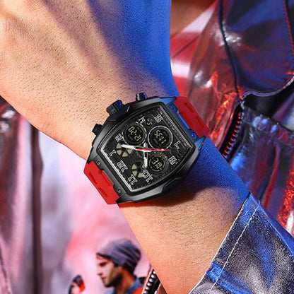 SANDA 6266 Tonneau Curved Mirror Electronic Watch Alarm Clock Chronograph Waterproof Sports Watch, Black, Black Rose Gold, Black Silver, Black Red, Black Orange, Blue Silver, Blue Rose Gold, White