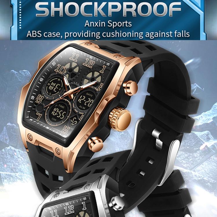 SANDA 6266 Tonneau Curved Mirror Electronic Watch Alarm Clock Chronograph Waterproof Sports Watch, Black, Black Rose Gold, Black Silver, Black Red, Black Orange, Blue Silver, Blue Rose Gold, White
