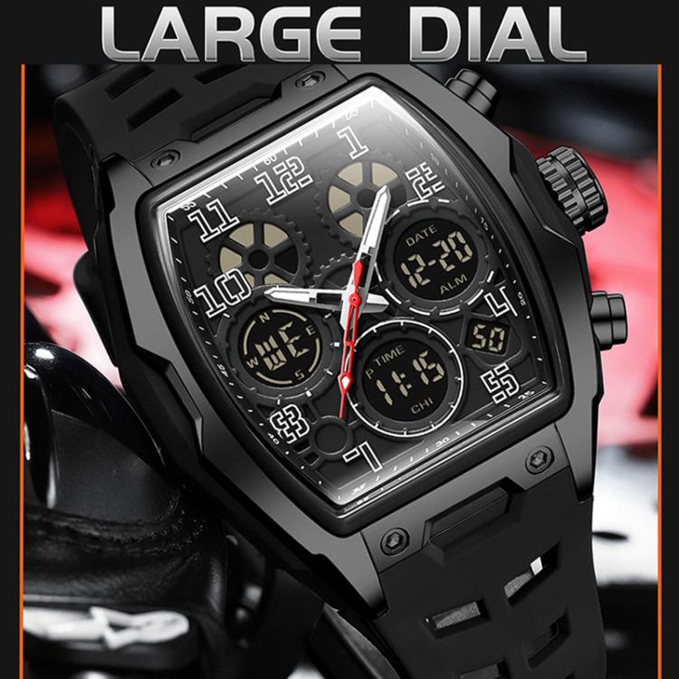 SANDA 6266 Tonneau Curved Mirror Electronic Watch Alarm Clock Chronograph Waterproof Sports Watch, Black, Black Rose Gold, Black Silver, Black Red, Black Orange, Blue Silver, Blue Rose Gold, White