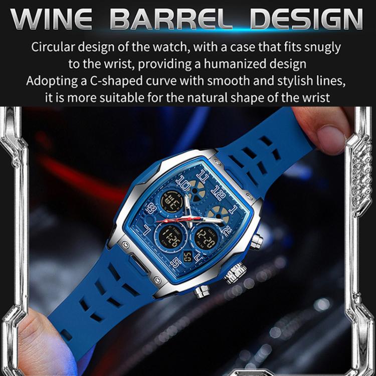 SANDA 6266 Tonneau Curved Mirror Electronic Watch Alarm Clock Chronograph Waterproof Sports Watch, Black, Black Rose Gold, Black Silver, Black Red, Black Orange, Blue Silver, Blue Rose Gold, White
