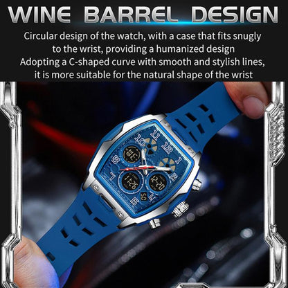 SANDA 6266 Tonneau Curved Mirror Electronic Watch Alarm Clock Chronograph Waterproof Sports Watch, Black, Black Rose Gold, Black Silver, Black Red, Black Orange, Blue Silver, Blue Rose Gold, White