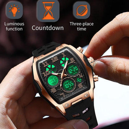SANDA 6266 Tonneau Curved Mirror Electronic Watch Alarm Clock Chronograph Waterproof Sports Watch, Black, Black Rose Gold, Black Silver, Black Red, Black Orange, Blue Silver, Blue Rose Gold, White
