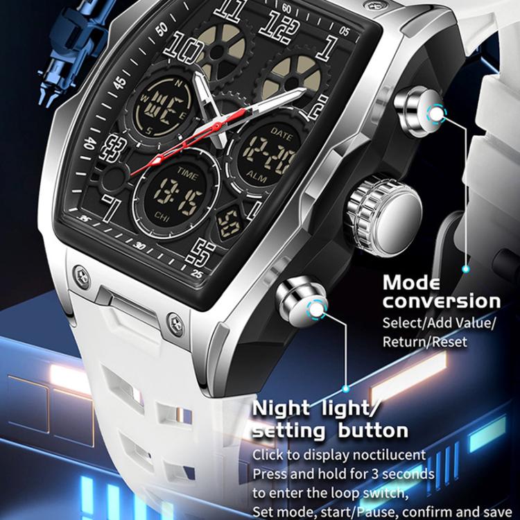 SANDA 6266 Tonneau Curved Mirror Electronic Watch Alarm Clock Chronograph Waterproof Sports Watch, Black, Black Rose Gold, Black Silver, Black Red, Black Orange, Blue Silver, Blue Rose Gold, White