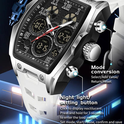 SANDA 6266 Tonneau Curved Mirror Electronic Watch Alarm Clock Chronograph Waterproof Sports Watch, Black, Black Rose Gold, Black Silver, Black Red, Black Orange, Blue Silver, Blue Rose Gold, White