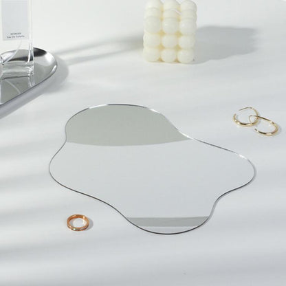 Acrylic Mirror Reflective Tray Display Jewelry Photo Props Photography Background Decoration, 27x12cm Crescent, 24x14cm Corrugated, 22x17cm Irregular Shape