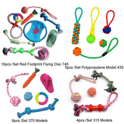 Pet Knot Chewing Toy Combination Set, 10pcs /Set Red Footprint Flying Disc 745, 5pcs /Set Polypropylene Model 435, 6pcs /Set 370 Models, 4pcs /Set 315 Models