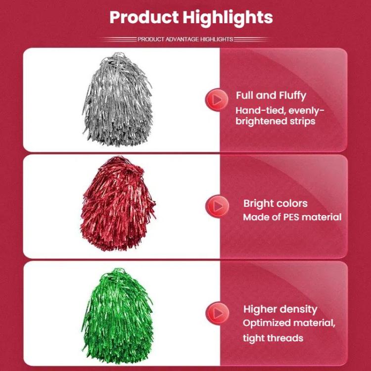 3pcs Shining Metallic Foil Cheerleader Pompoms With Finger Ring Cheerleading Hand Shake Flower Ball For Dance Performance, Medium Gold, Medium Silver, Medium Green, Large Gold, Large Silver, Large Green, Medium Embossed Colorful Clouds