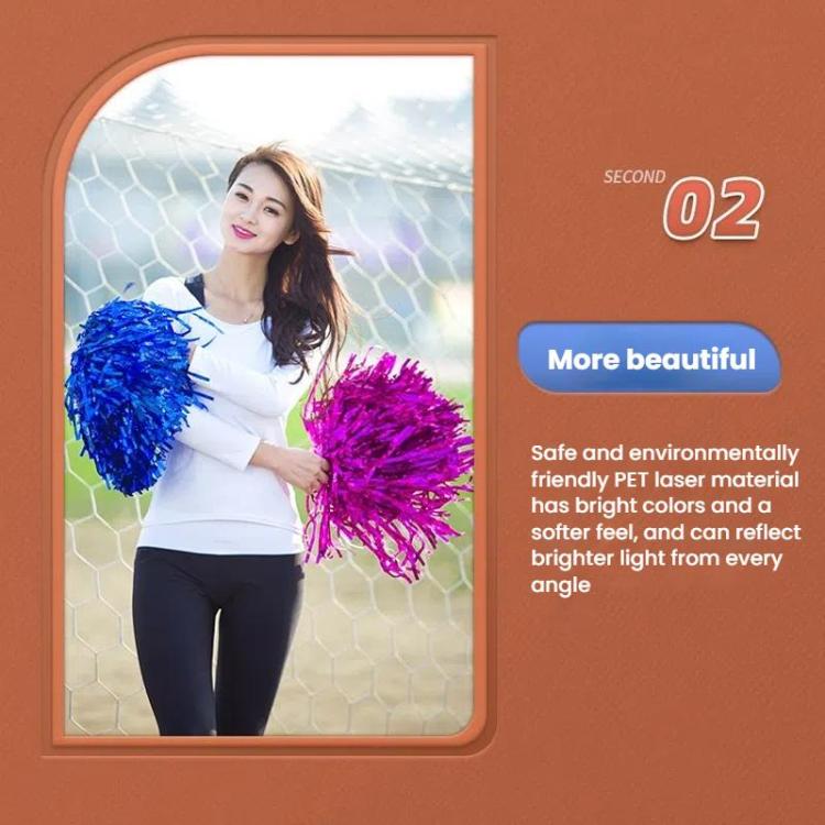 3pcs Shining Metallic Foil Cheerleader Pompoms With Finger Ring Cheerleading Hand Shake Flower Ball For Dance Performance, Medium Gold, Medium Silver, Medium Green, Large Gold, Large Silver, Large Green, Medium Embossed Colorful Clouds