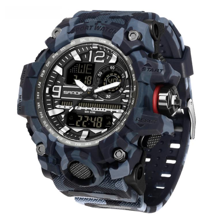 SANDA 3359 Outdoor Sports Watch Waterproof Camouflage Electronic Watch, Black, Black White, Gray Black, Gray White, Green Black, Green White, Yellow Black, Yellow White