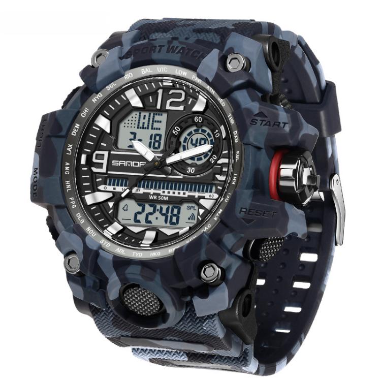 SANDA 3359 Outdoor Sports Watch Waterproof Camouflage Electronic Watch, Black, Black White, Gray Black, Gray White, Green Black, Green White, Yellow Black, Yellow White