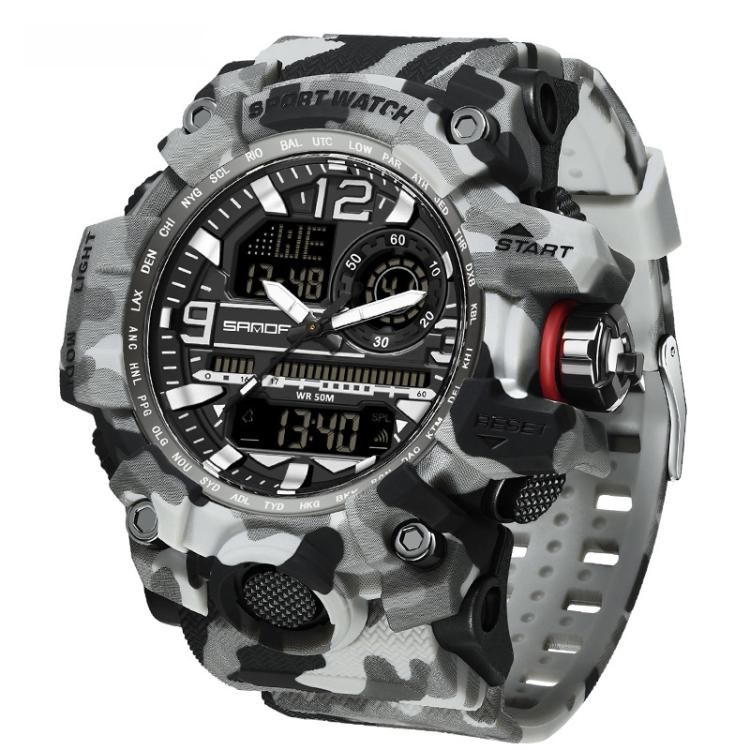 SANDA 3359 Outdoor Sports Watch Waterproof Camouflage Electronic Watch, Black, Black White, Gray Black, Gray White, Green Black, Green White, Yellow Black, Yellow White