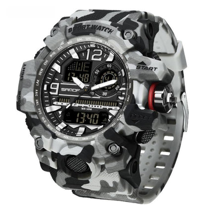 SANDA 3359 Outdoor Sports Watch Waterproof Camouflage Electronic Watch, Black, Black White, Gray Black, Gray White, Green Black, Green White, Yellow Black, Yellow White