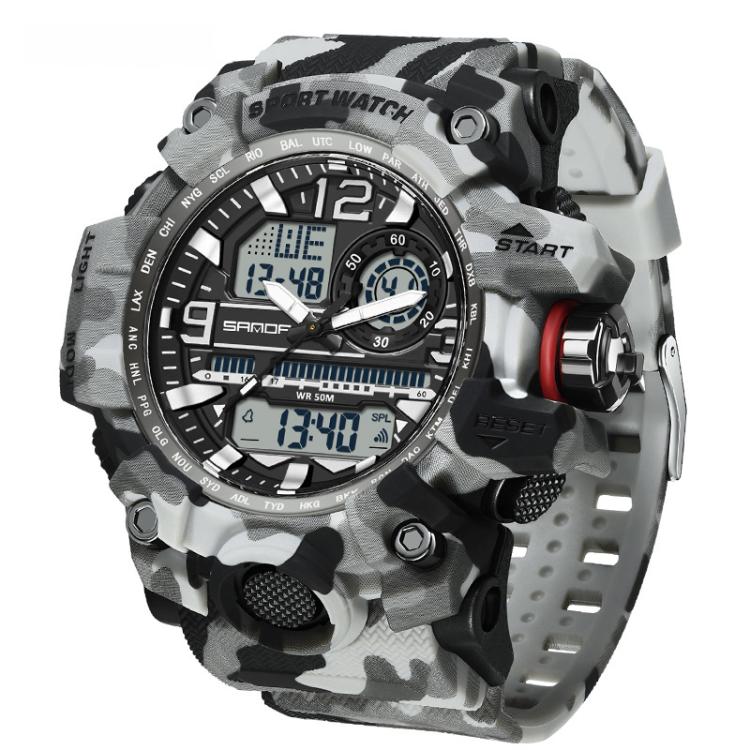 SANDA 3359 Outdoor Sports Watch Waterproof Camouflage Electronic Watch, Black, Black White, Gray Black, Gray White, Green Black, Green White, Yellow Black, Yellow White