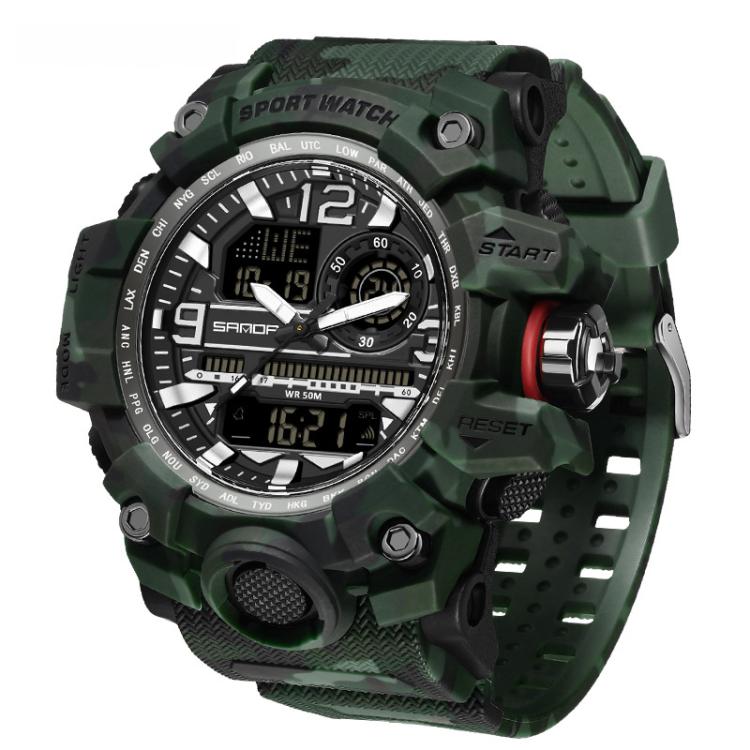 SANDA 3359 Outdoor Sports Watch Waterproof Camouflage Electronic Watch, Black, Black White, Gray Black, Gray White, Green Black, Green White, Yellow Black, Yellow White
