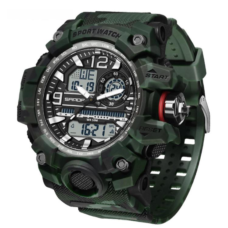 SANDA 3359 Outdoor Sports Watch Waterproof Camouflage Electronic Watch, Black, Black White, Gray Black, Gray White, Green Black, Green White, Yellow Black, Yellow White