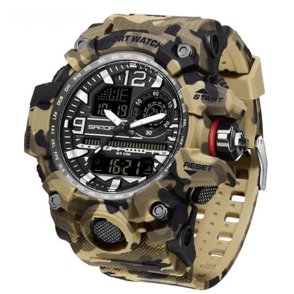 SANDA 3359 Outdoor Sports Watch Waterproof Camouflage Electronic Watch, Black, Black White, Gray Black, Gray White, Green Black, Green White, Yellow Black, Yellow White