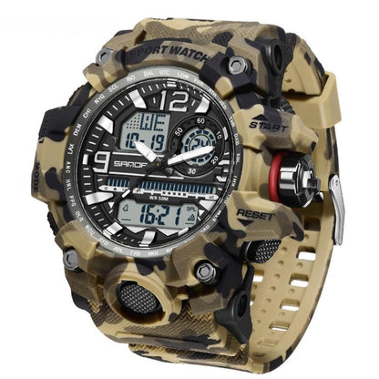 SANDA 3359 Outdoor Sports Watch Waterproof Camouflage Electronic Watch, Black, Black White, Gray Black, Gray White, Green Black, Green White, Yellow Black, Yellow White