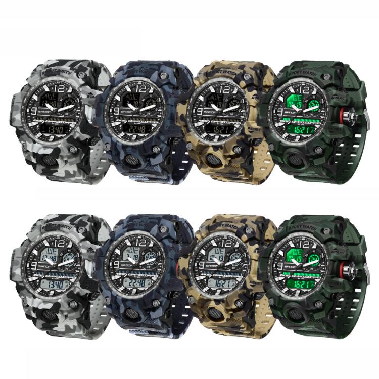 SANDA 3359 Outdoor Sports Watch Waterproof Camouflage Electronic Watch, Black, Black White, Gray Black, Gray White, Green Black, Green White, Yellow Black, Yellow White