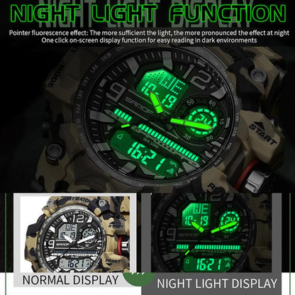 SANDA 3359 Outdoor Sports Watch Waterproof Camouflage Electronic Watch, Black, Black White, Gray Black, Gray White, Green Black, Green White, Yellow Black, Yellow White