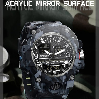 SANDA 3359 Outdoor Sports Watch Waterproof Camouflage Electronic Watch, Black, Black White, Gray Black, Gray White, Green Black, Green White, Yellow Black, Yellow White