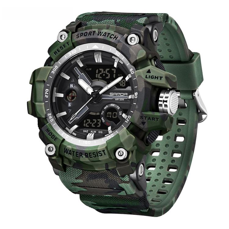 SANDA 3355 Camouflage Multifunction Watch Alarm Clock Waterproof Electronic Watch, Black, Black White, Green Black, Green White, Gray Black, Gray White, Yellow Black, Yellow White