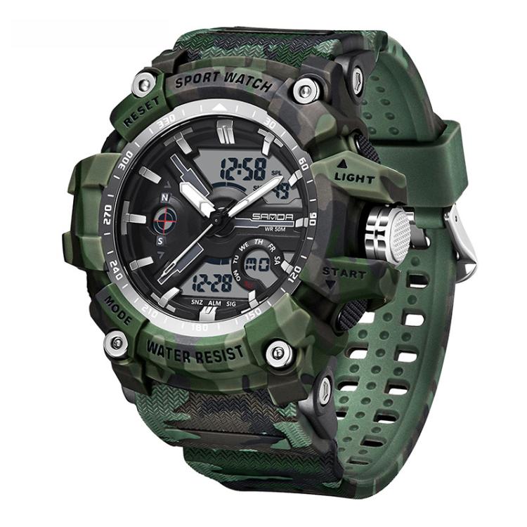 SANDA 3355 Camouflage Multifunction Watch Alarm Clock Waterproof Electronic Watch, Black, Black White, Green Black, Green White, Gray Black, Gray White, Yellow Black, Yellow White