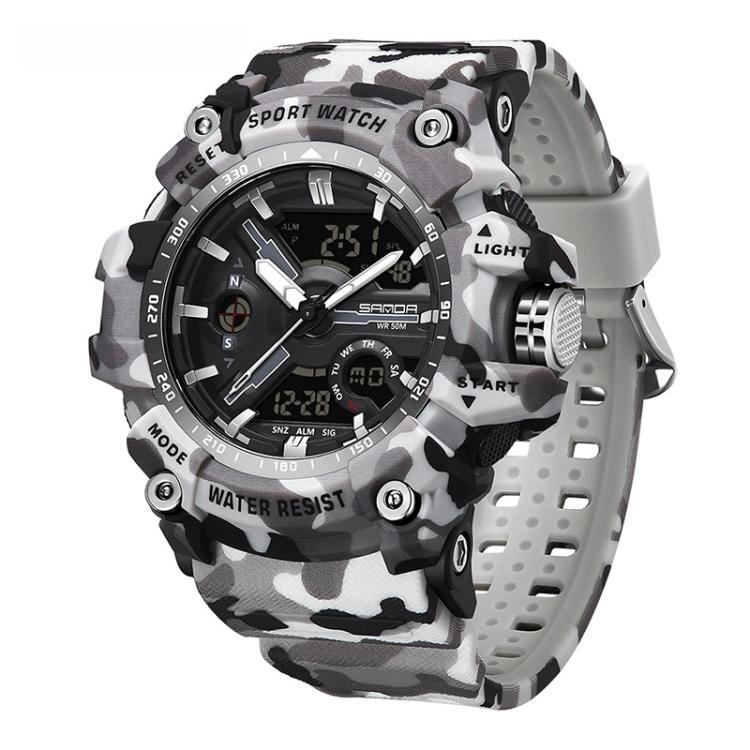 SANDA 3355 Camouflage Multifunction Watch Alarm Clock Waterproof Electronic Watch, Black, Black White, Green Black, Green White, Gray Black, Gray White, Yellow Black, Yellow White