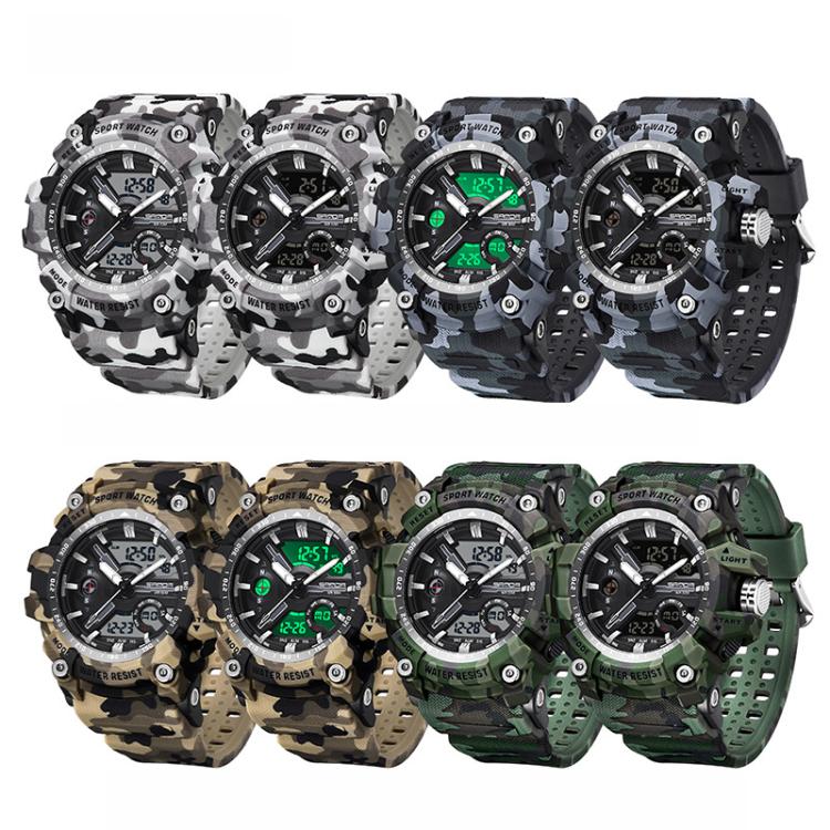 SANDA 3355 Camouflage Multifunction Watch Alarm Clock Waterproof Electronic Watch, Black, Black White, Green Black, Green White, Gray Black, Gray White, Yellow Black, Yellow White
