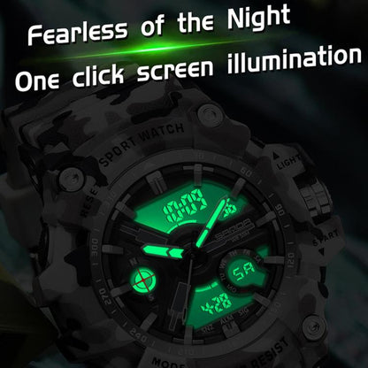 SANDA 3355 Camouflage Multifunction Watch Alarm Clock Waterproof Electronic Watch, Black, Black White, Green Black, Green White, Gray Black, Gray White, Yellow Black, Yellow White