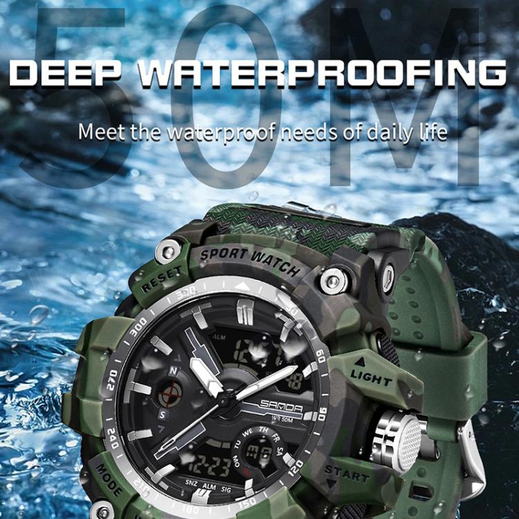 SANDA 3355 Camouflage Multifunction Watch Alarm Clock Waterproof Electronic Watch, Black, Black White, Green Black, Green White, Gray Black, Gray White, Yellow Black, Yellow White