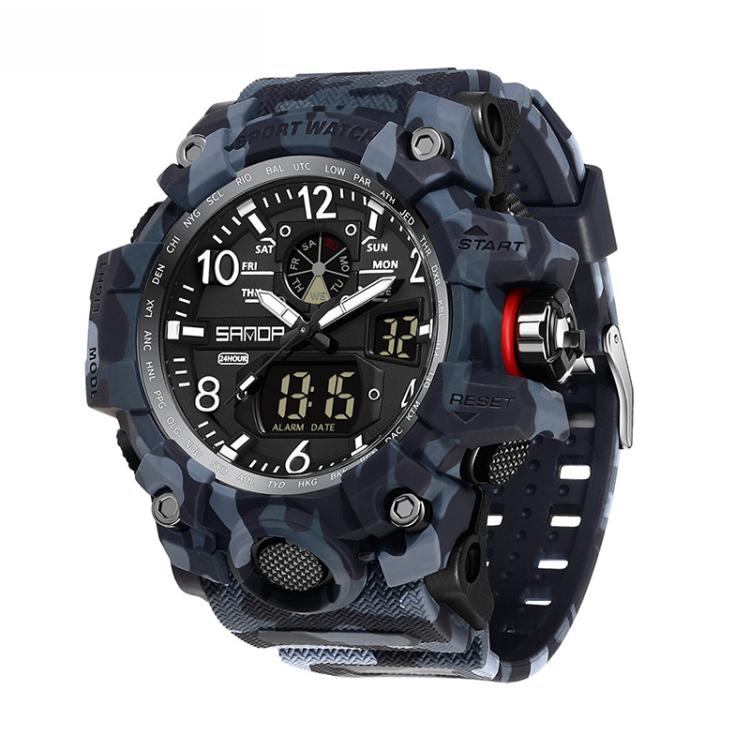SANDA 3358 Camouflage Series Men Watch Alarm Clock Waterproof Electronic Watch, Black, Black White, Gray Black, Gray White, Green Black, Green White, Yellow Black, Yellow White