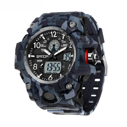 SANDA 3358 Camouflage Series Men Watch Alarm Clock Waterproof Electronic Watch, Black, Black White, Gray Black, Gray White, Green Black, Green White, Yellow Black, Yellow White