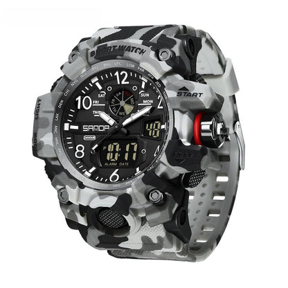 SANDA 3358 Camouflage Series Men Watch Alarm Clock Waterproof Electronic Watch, Black, Black White, Gray Black, Gray White, Green Black, Green White, Yellow Black, Yellow White