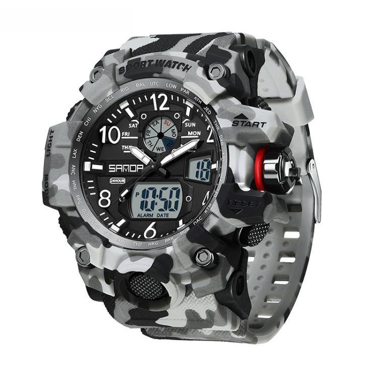 SANDA 3358 Camouflage Series Men Watch Alarm Clock Waterproof Electronic Watch, Black, Black White, Gray Black, Gray White, Green Black, Green White, Yellow Black, Yellow White