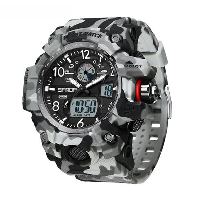 SANDA 3358 Camouflage Series Men Watch Alarm Clock Waterproof Electronic Watch, Black, Black White, Gray Black, Gray White, Green Black, Green White, Yellow Black, Yellow White