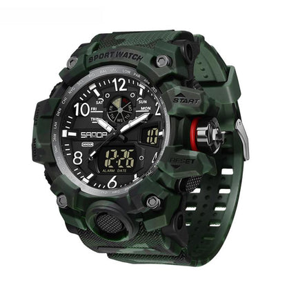 SANDA 3358 Camouflage Series Men Watch Alarm Clock Waterproof Electronic Watch, Black, Black White, Gray Black, Gray White, Green Black, Green White, Yellow Black, Yellow White