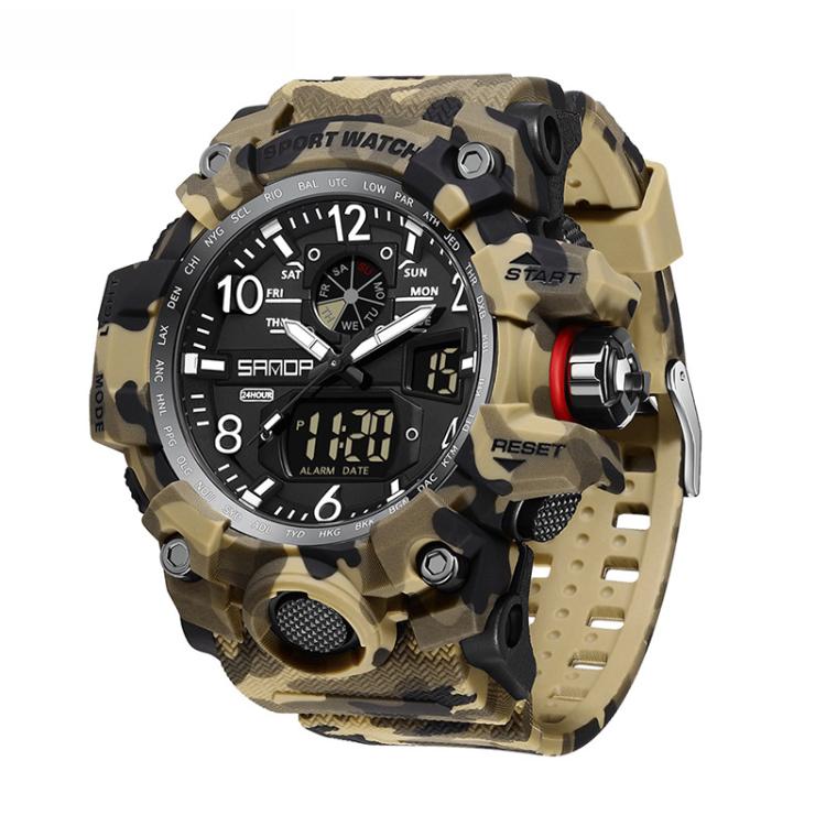 SANDA 3358 Camouflage Series Men Watch Alarm Clock Waterproof Electronic Watch, Black, Black White, Gray Black, Gray White, Green Black, Green White, Yellow Black, Yellow White