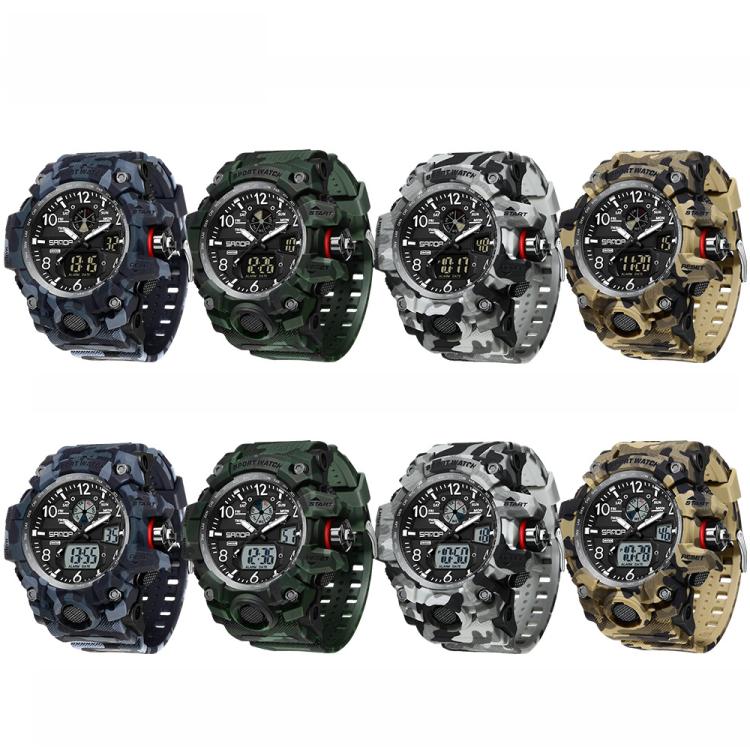 SANDA 3358 Camouflage Series Men Watch Alarm Clock Waterproof Electronic Watch, Black, Black White, Gray Black, Gray White, Green Black, Green White, Yellow Black, Yellow White