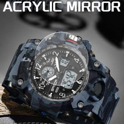 SANDA 3358 Camouflage Series Men Watch Alarm Clock Waterproof Electronic Watch, Black, Black White, Gray Black, Gray White, Green Black, Green White, Yellow Black, Yellow White