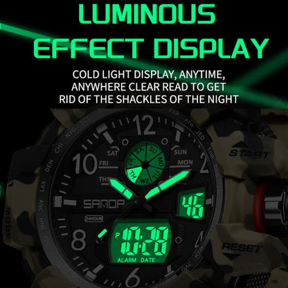 SANDA 3358 Camouflage Series Men Watch Alarm Clock Waterproof Electronic Watch, Black, Black White, Gray Black, Gray White, Green Black, Green White, Yellow Black, Yellow White