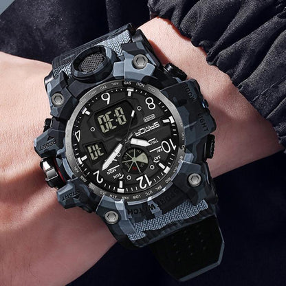 SANDA 3358 Camouflage Series Men Watch Alarm Clock Waterproof Electronic Watch, Black, Black White, Gray Black, Gray White, Green Black, Green White, Yellow Black, Yellow White