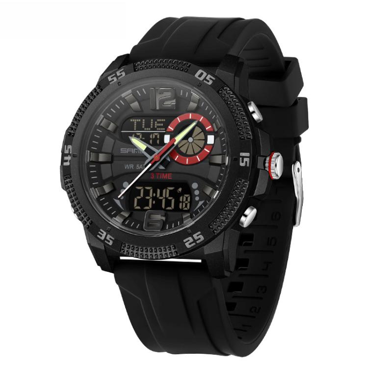 SANDA 3372 Dual Display Chronograph Alarm Clock Electronic Watch Outdoor Waterproof Luminous Sports Watch, Black, Black White, Army Green, Black Blue, Red, Orange